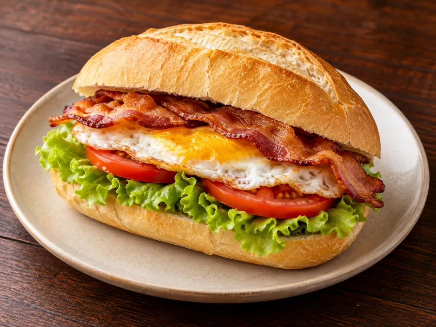 Ilustração de Sanduíche de ovo e bacon gerada por IA