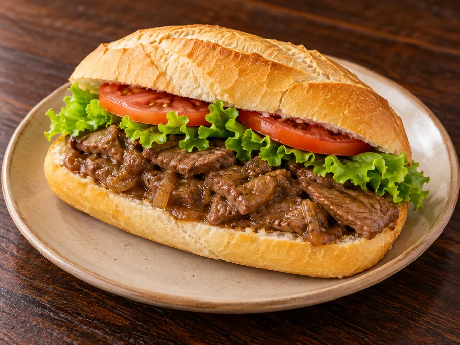 Ilustração de Sanduíche de bife separado gerada por IA
