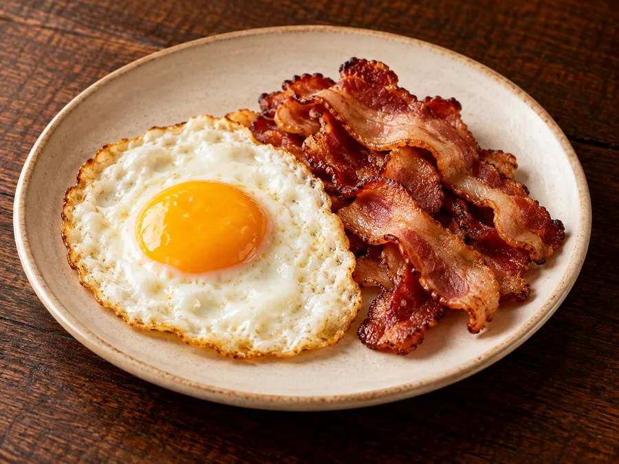Ilustração de Ovo comum com bacon gerada por IA