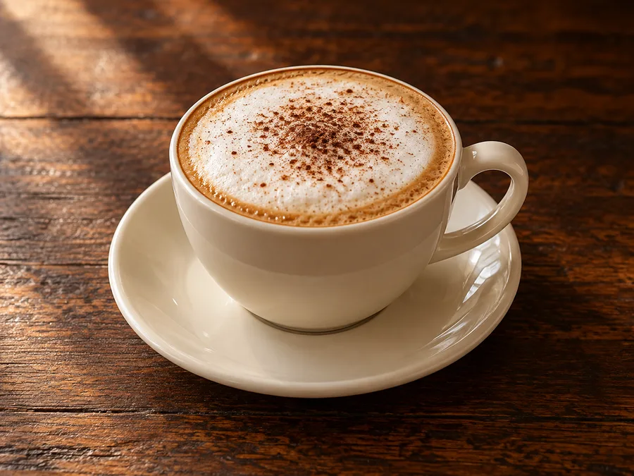 Ilustração por IA do tipo de bebida de Capuccino; marca, embalagem e sabor podem variar