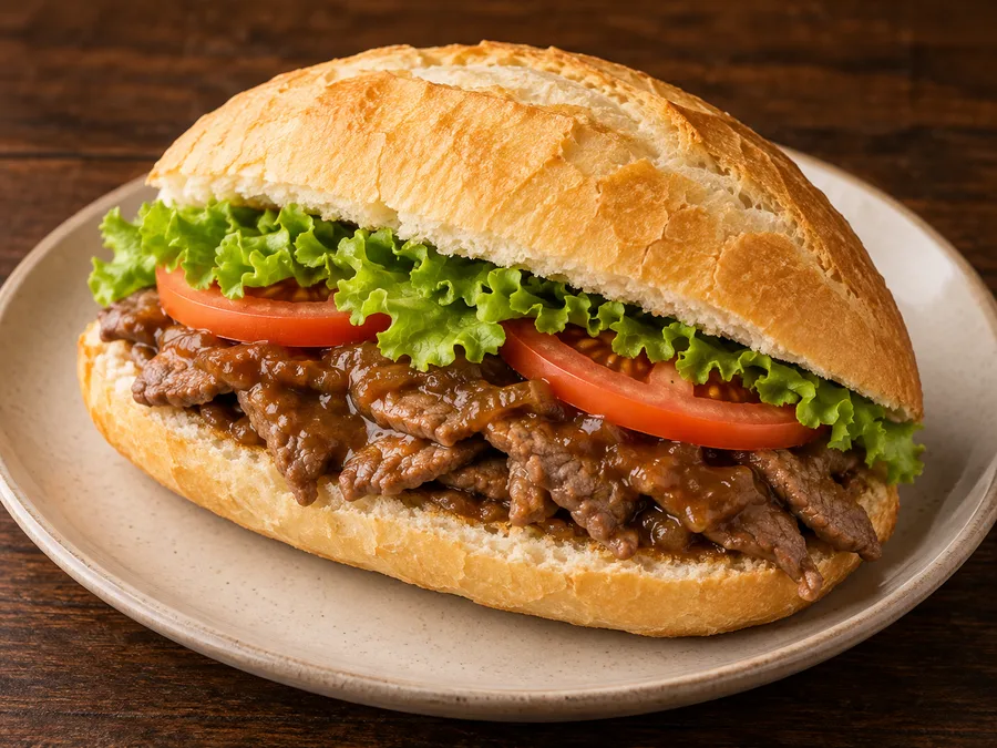 Ilustração de Sanduíche de bife gerada por IA