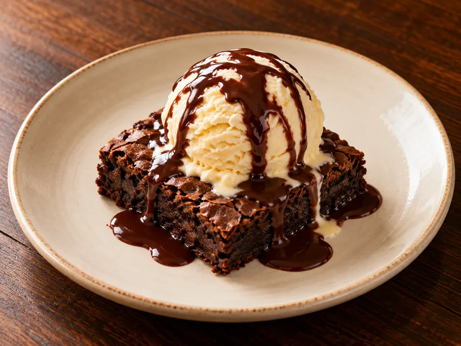 Ilustração de Brownie com sorvete de creme gerada por IA